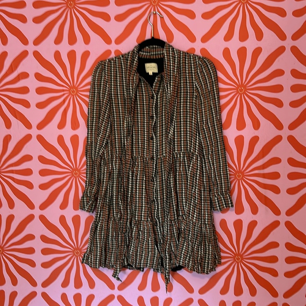 Sezane Selena dress plaid bow buttoned mini dress - size 36